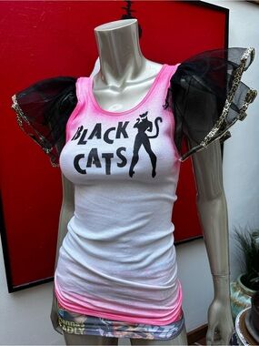 ⚡️BLACK CATS Pink Dragon Rockabilly distressed fluorescent graffiti tank top